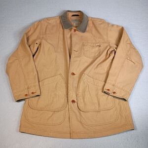 VTG LL Bean Field Coat Canvas Duck Corduroy Collar Size L Tall Barn Jacket FLAWS
